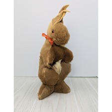 Real Fur FLAWED Kangaroo Plush Brown Tan Stuffed Animal Joey in Pouch Vintage