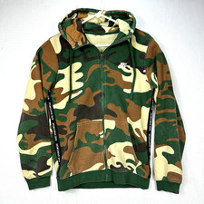NIKE Sportswear Camo Hoodie Mens Small Green Brown Full Zip AV5940-341
