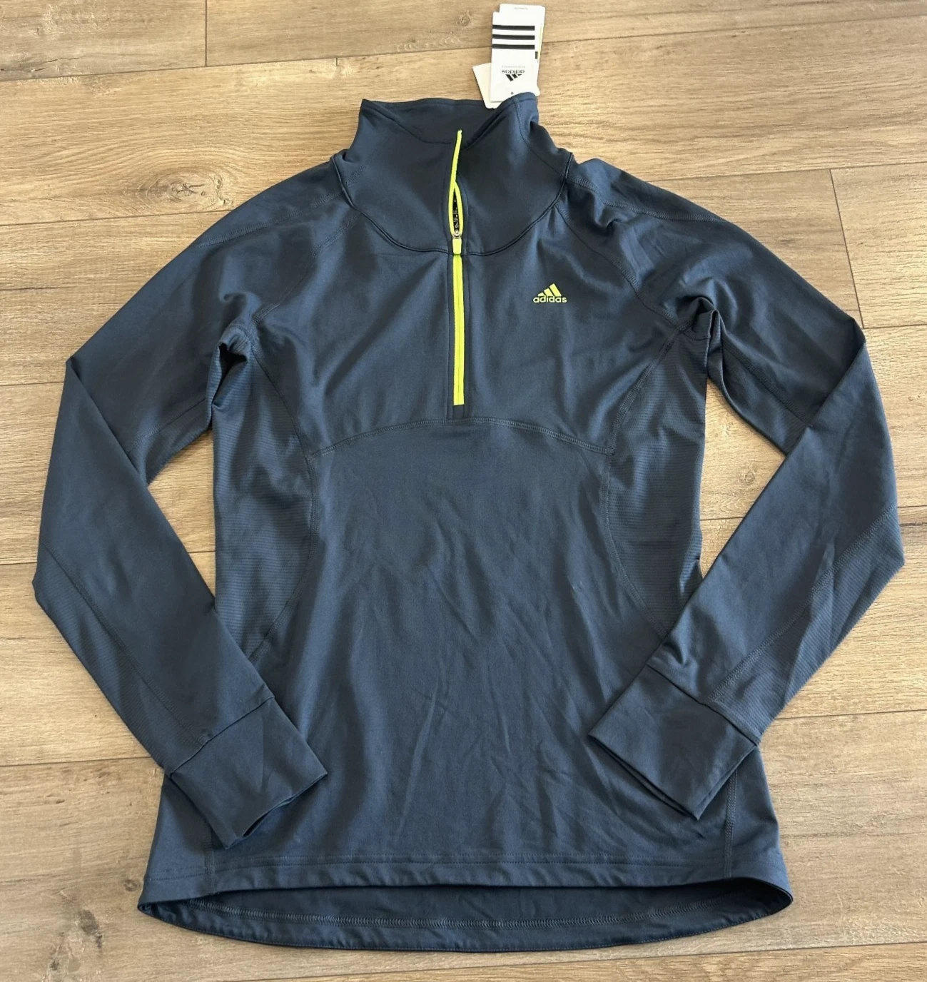 NWT Adidas 1/4 Zip Pullover Top Climalite Women's Small Navy Slim Fit Thumbholes