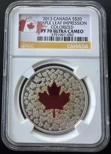 2013 Canada $20 Silver MAPLE IMPRESSION RED NGC PR 70 DCAM FLAG LABEL .999 Fine
