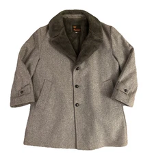 Vintage Richman Brothers Grey Wool Faux Fur Lined Collar Overcoat 48 Clean VTG 