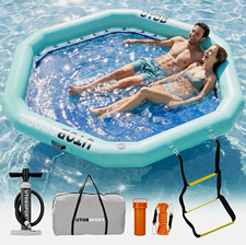 UTOBSPORT 8 x 8 FT Hexagon Inflatable Water Hammock Floating Dock with Ladder