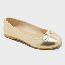Cat  Jack Kids' Diana Slip-on Ballet Flats Gold 3 Memory Foam Closed Round Toe