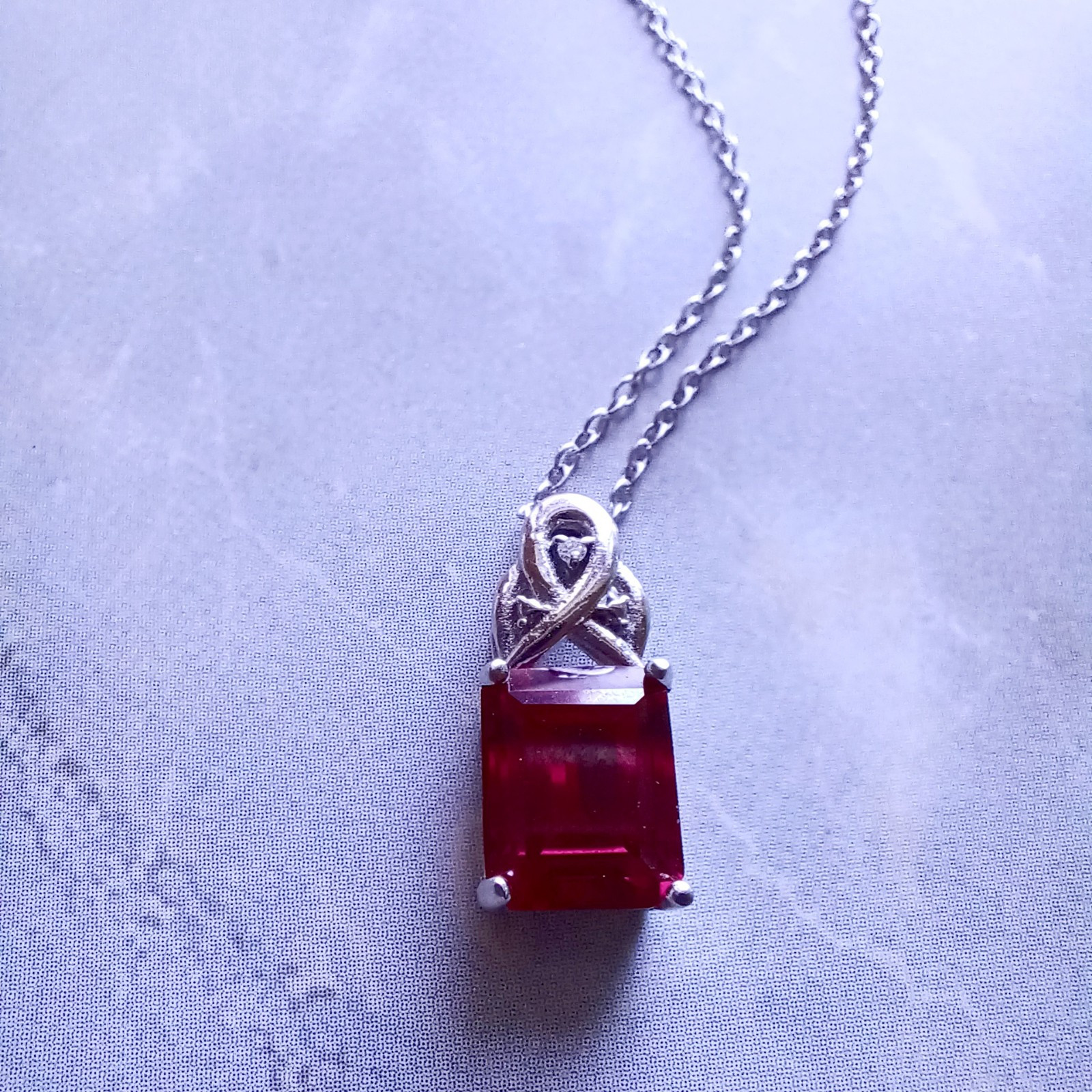 Sterling Silver 925 Ruby & Diamond Gemstone Penda… - image 1