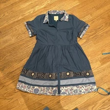 ModCloth 1X Blue Button up Dress Cotton Lined Dress With Pockets