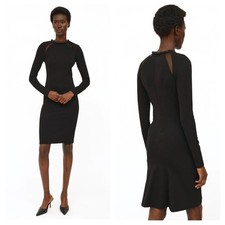 Stella McCartney Black Embellished Neck Mesh Insert Knee Length Dress Size 44