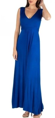 Nwt 24seven Comfort Apparel Sleeveless V Neck Maxi Dress Size Large  Blue