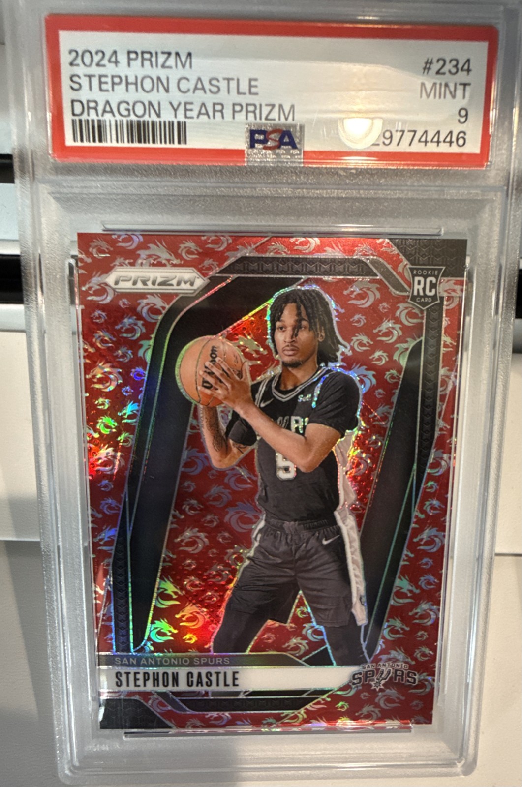 2024-25 Panini Prizm - Stephon Castle #234 Dragon Year Prizm /88 (RC) Spurs PSA9