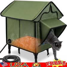 Heated Cat House Outdoor Waterproof Insulated Pet Shelter W/ Heating Pad New