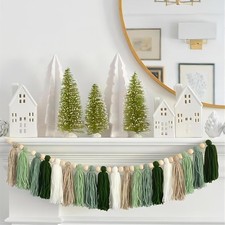 Green Tassel Wood Bead Garland Wall Hanging In Home Decor For Nursery Bedroom