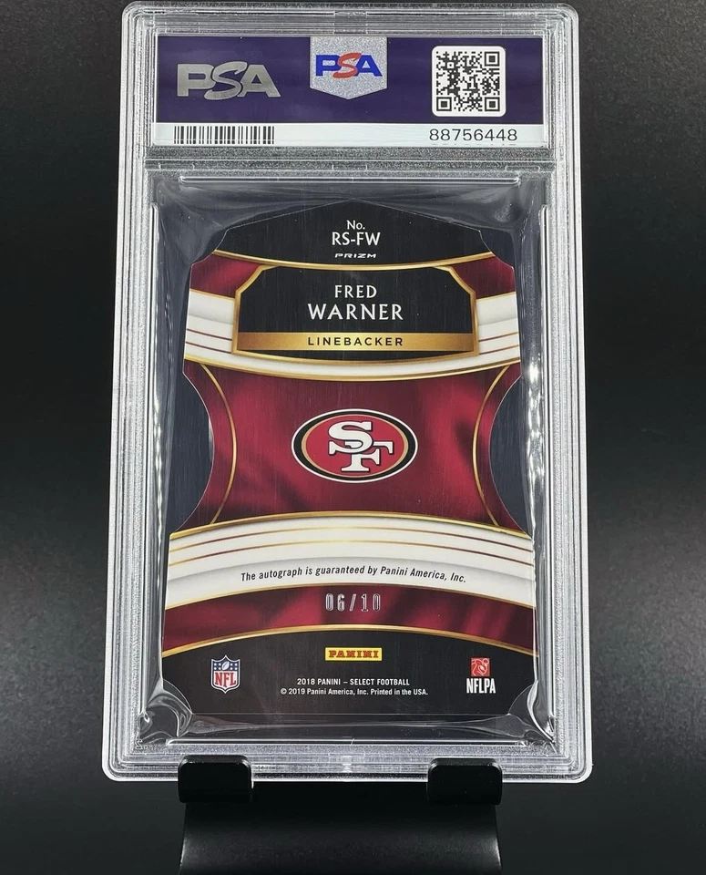 2018 Panini Select Rookie Signatures Fred Warner D/C Gold Prizm 6/10 PSA 10 GEM - Image 2 of 2