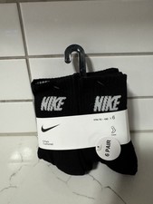 Nike Kids Crew Socks 6 Pair Black Cushioned YTH 7C-10C Size 4-5 NWT