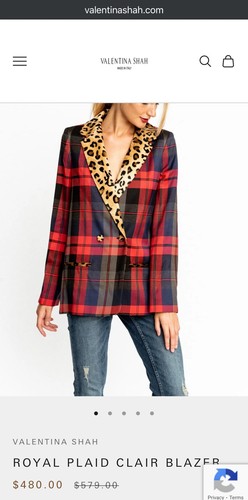 NEW Valentina Shah Royal Plaid Clair Blazer Jacket Faux Fur Leopard Women 6 $480 - Picture 2 of 18