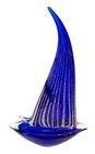 Murano Art Glass Hand Blown Sailboat Cobalt Blue with Whitened Sail Vintage 14"
