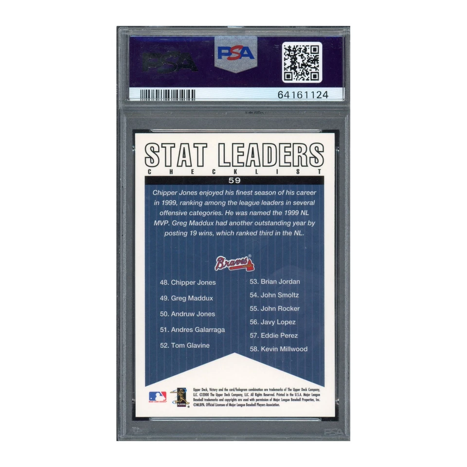 2000 Victory #59 Greg Maddux Chipper Jones PSA 10 gem mt mint pop 14 - Image 2 of 2