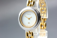 [Near MINT+] Vintage GUCCI Change Bezel 11/12 26mm Gold Silver Qz Women's Watch