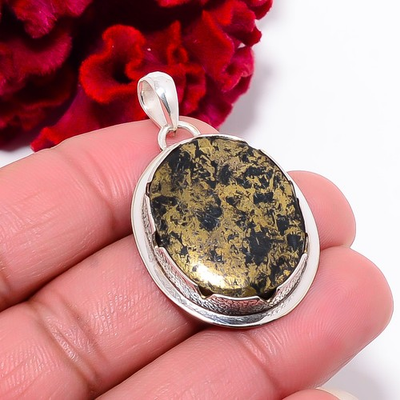 #ad Apache Gold Arizona Gemstone 925 Sterling Silver Pendant 1.68quot; P102011 $16.83