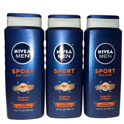 3 Pack Nivea Men Body Wash Sport Tangerine + Pepper Scent 16.9 oz New