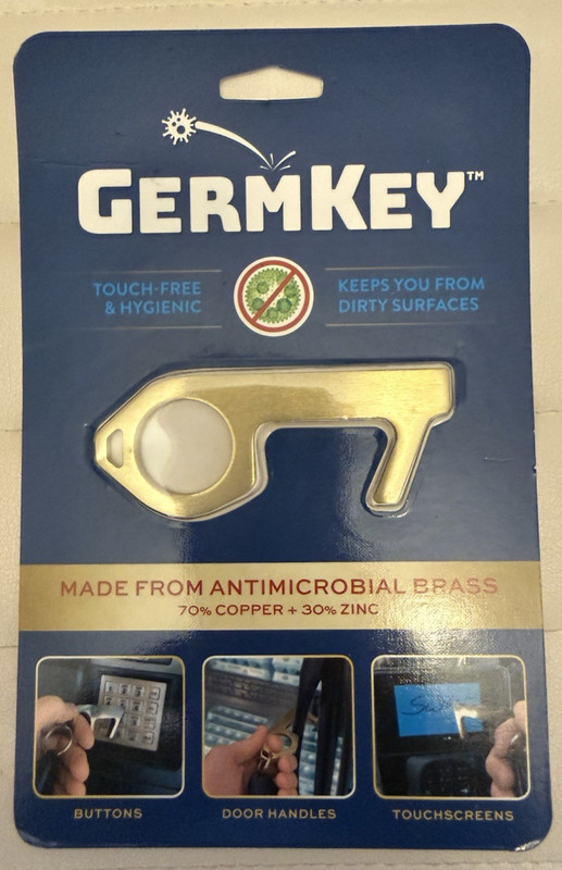 Germ Free Key Made From Antimicrobial Brass Touch Free & Hygienic Key Free Ship