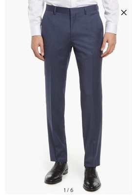 Boss Hugo Boss Men Genius Slim Fit Wool Suit Pants Open Blue, Size 34R Unhemmed