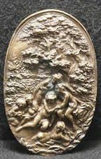 XD19115 AWESOME VINTAGE 1970s **NUDE WOMEN** ARTWORK MENS BRASS OVAL BELT BUCKLE