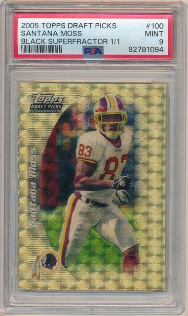 SANTANA MOSS 2005 TOPPS DRAFT PICKS DPP 100 BLACK SUPERFRACTOR SP 1/1 PSA 9 MINT