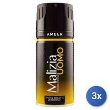3x Malizia Deodorante Spray Uomo 150 Ml. Amber Made In Italy