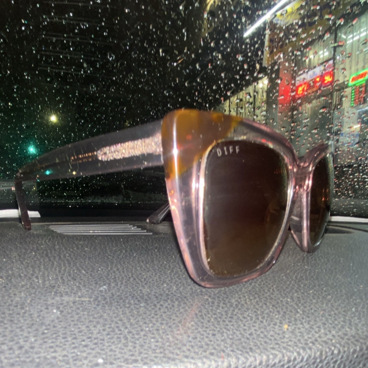 DIFF Oversized Square Pink Plastic Sunglasses Brown Tinted 