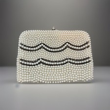 Vintage Pearl Beaded White Handbag Clutch Purse Made in Japan Without Strap