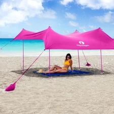 Family Beach Tent & Beach Canopy, UPF50 Sun Beach Shade, Sunshade with 4 Alum...