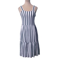 LOFT Striped Sleeveless Tiered Midi Dress Size 0 White Blue Nautical Coastal