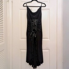 Vintage 90s Y2K Whimsigoth Fairy Ruched Dress Lace Up Corset Cowl Neck Stretchy