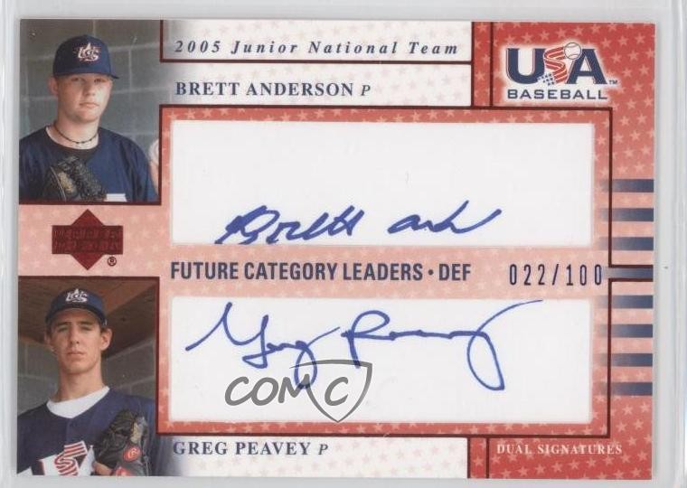 2005 Upper Deck USA Baseball Blue Ink 22/100 Greg Peavey Brett Anderson Auto 0b0