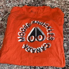 Moose Knuckles Mens Orange T-Shirt Large Logo Print Graphic 
