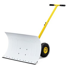 29 x 18in T-Handle Snow Plow with Inflatable Wheels Heavy Duty Human-Powered