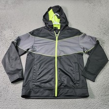 Starter Track Jacket Boys XL 14-16 Black Gray Hooded Full Zip Athletic Neon Trim