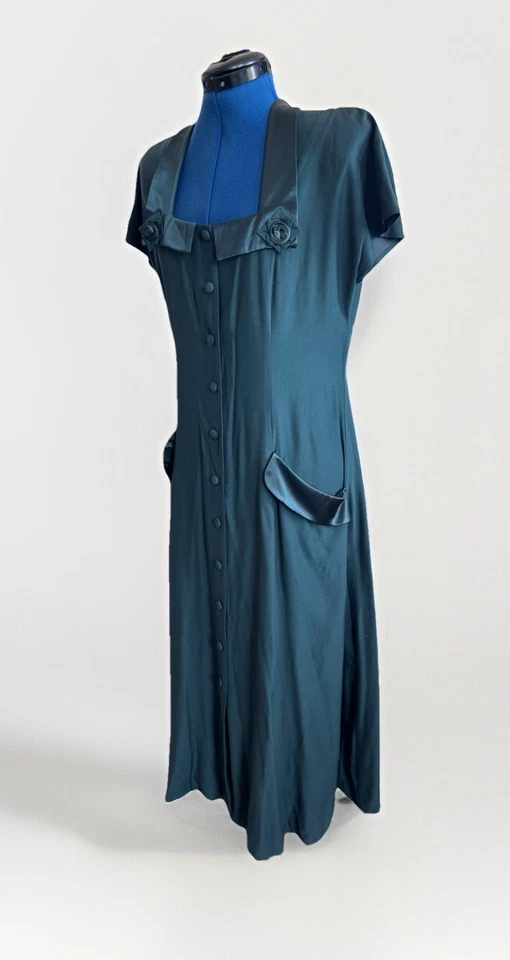 Vintage 90s Y2K Wild Rose Green Floral Button Tea Cottage Core Prairie Dress 10 - Image 4 of 4