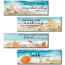 4 Pcs Christian Wall Decor for Christmas Beach Ocean Theme Inspirational Wall...