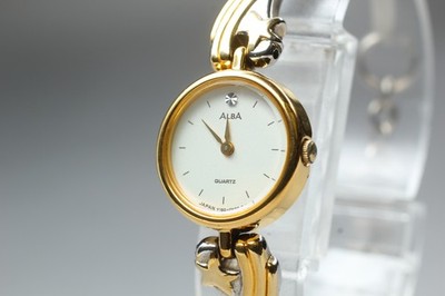 Exc+5 Seiko Alba Y150-0800 Two-Tone Quartz Womens Ladies Bangle Watch From JAPAN