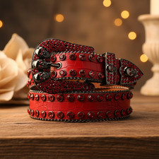 Skull Buckle with Red Studded Design Rhinestone Belt