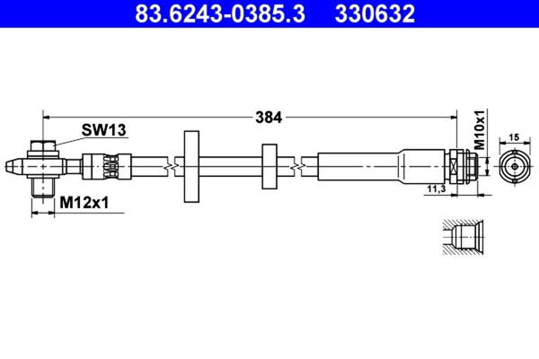 ATE Bremsschlauch 83.6243-0385.3 FüR A2 8Z0 Audi M12X1 TDI-image