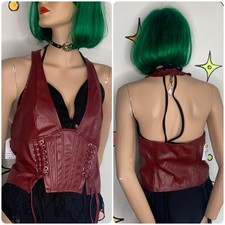 Red Vegan Leather Corset Top Lace Up Siren Y2K Indie Sleaze Western Mall Goth SM