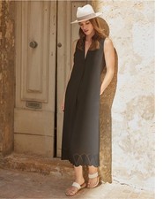 The White Company Black Viscose Broderie Hem Midi Dress UK 16 RRP £110