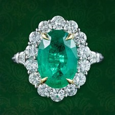 Art Deco 4.10 Ct Natural Emerald Vintage Engagement Ring 925 Sterling Silver
