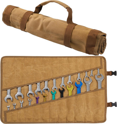 Wrench Roll up Organizer Pouch - Heavy Duty 16Oz Waxed Canvas Tool Bag with 24 P
