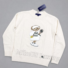 POLO RALPH LAUREN Tennis Polo Bear Cashmere Crewneck Sweater Women Medium NWT
