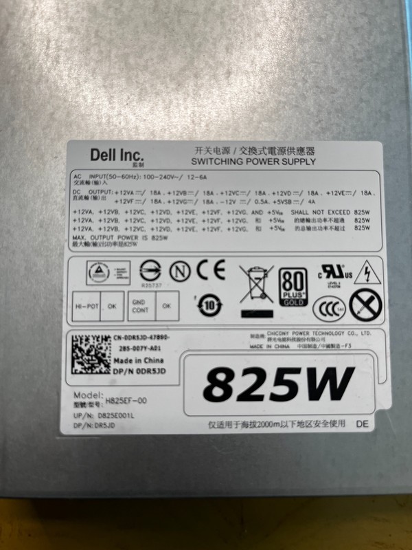 Dell H825EF-00 825 W Hot Swap 2U Desktop Power Supply DR5JD 0DR5JD CN-0DR5JD