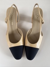 Authentic Chanel Beige & Black Slingback Shoes EU 37 Made in Italy