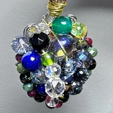 HANDMADE STATEMENT GLASS BEADED CLUSTER COLLAGE ART TO WEAR NECKLACE PENDANT
