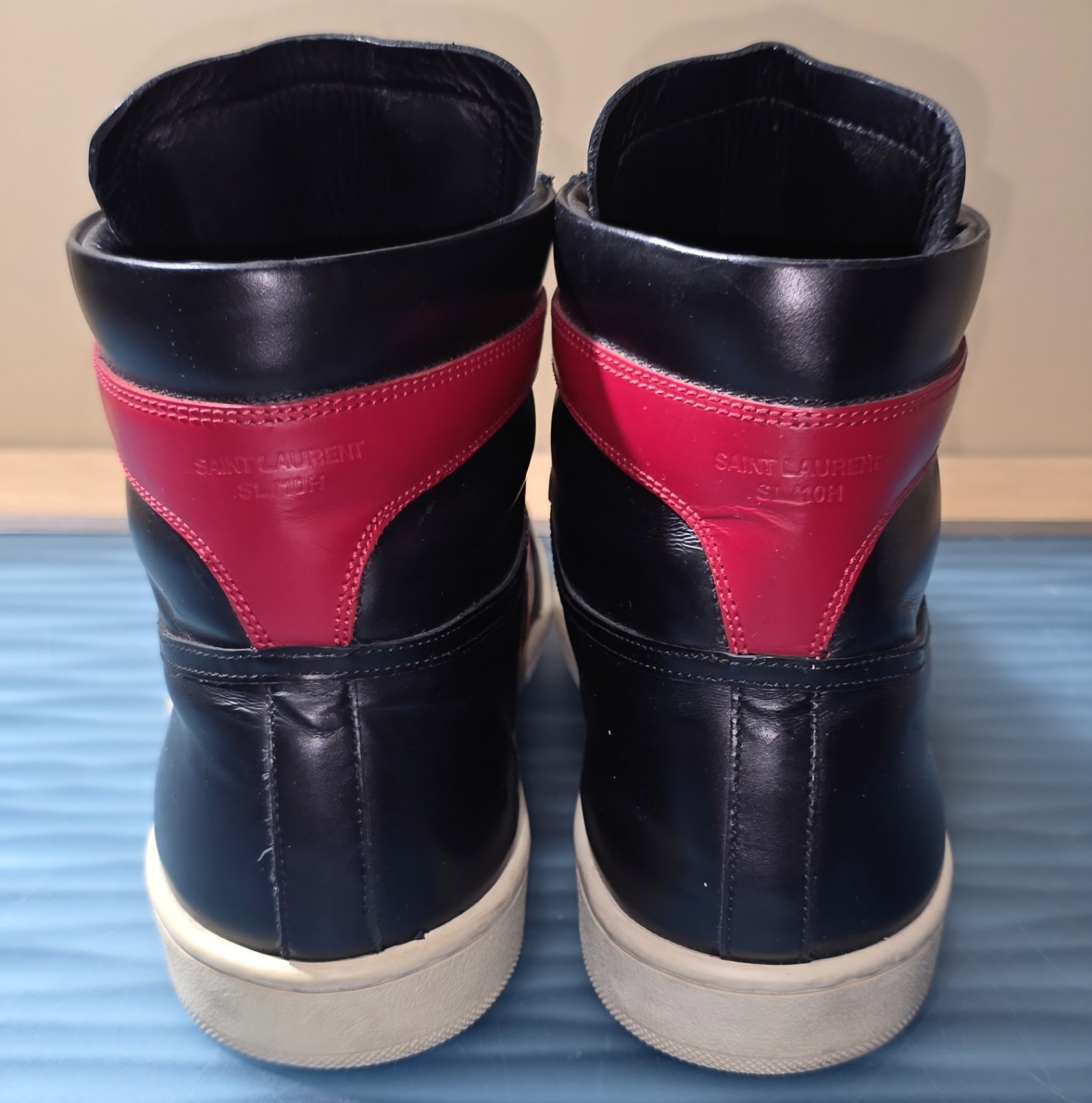 Sneakers alte Saint Laurent SL 10H in pelle nera rossa taglia EU 41 (US 8)